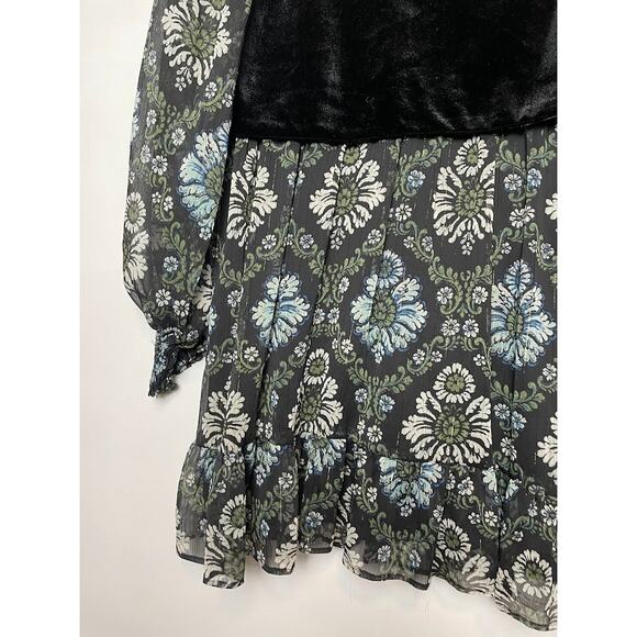 Velvet Vested Floral Babydoll Dress Womens Size S Long Sleeve Whimsical Goth - Picture 11 of 14